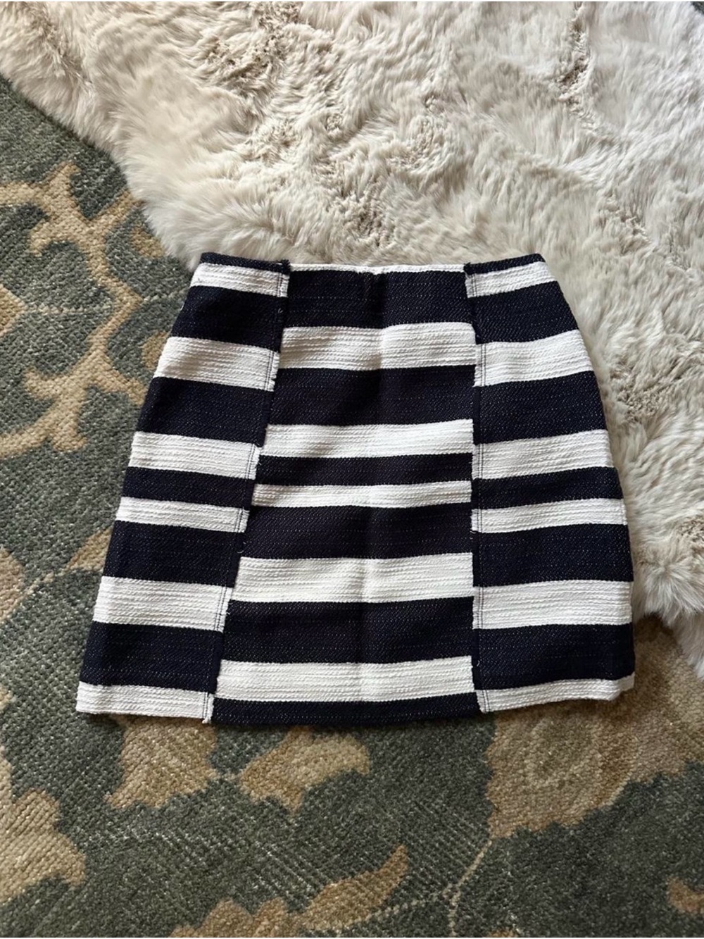 LOFT Dark Navy and White Striped Mini Skirt